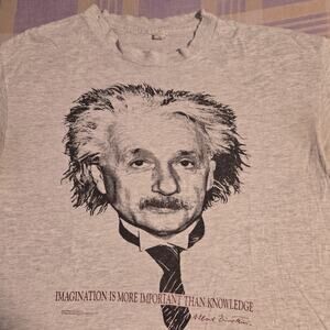 Vintage 90s Albert Einstein Andazia Imagination Knowledge Big Face T Shirt Rare
